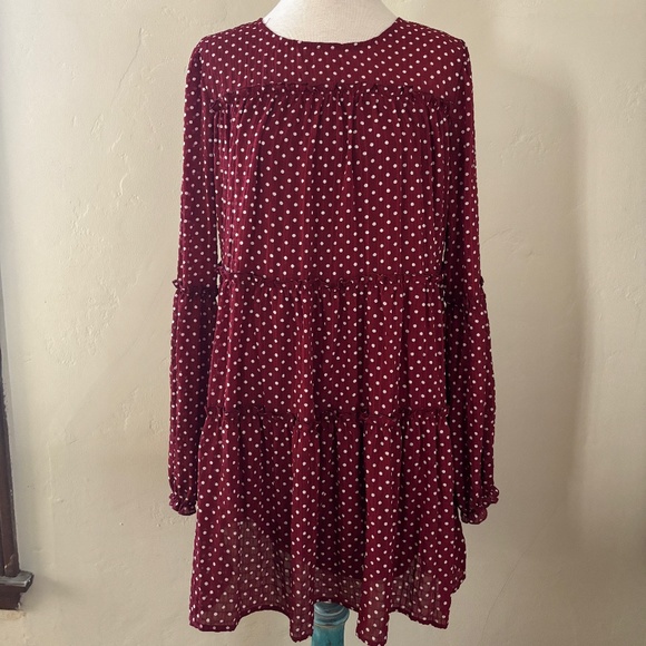V Ery J Polka Dot Dress in Burgundy Medium - Picture 1 of 8
